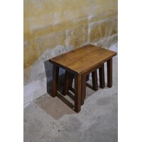 thumb-Set massief eiken bijzettafeltjes – Vintage nesttafels met gebruikssporen-1