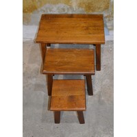 thumb-Set massief eiken bijzettafeltjes – Vintage nesttafels met gebruikssporen-5