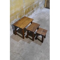 thumb-Set massief eiken bijzettafeltjes – Vintage nesttafels met gebruikssporen-7