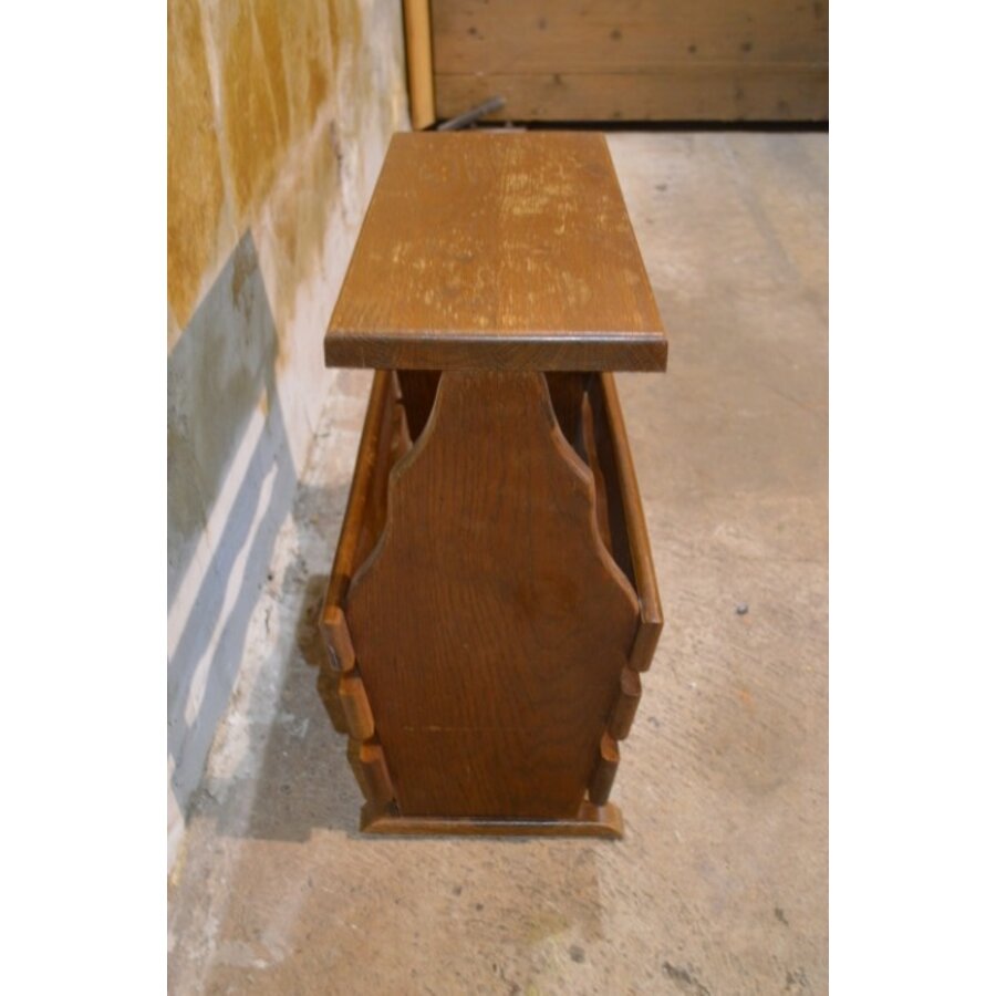 Eiken lectuurbak tafeltje – Vintage tijdschriftenhouder en bijzettafel-2