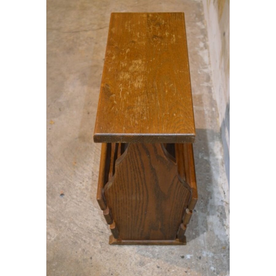 Eiken lectuurbak tafeltje – Vintage tijdschriftenhouder en bijzettafel-4