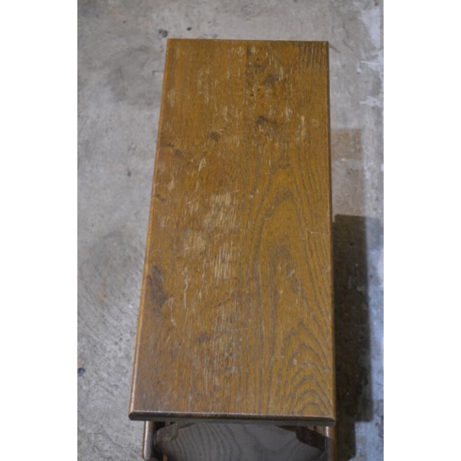 Eiken lectuurbak tafeltje – Vintage tijdschriftenhouder en bijzettafel-5