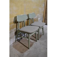 thumb-Set van 2 retro keukenstoelen – Jaren 60 houten stoeltjes groen geschilderd-2