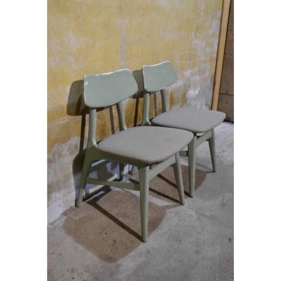 Set van 2 retro keukenstoelen – Jaren 60 houten stoeltjes groen geschilderd-2