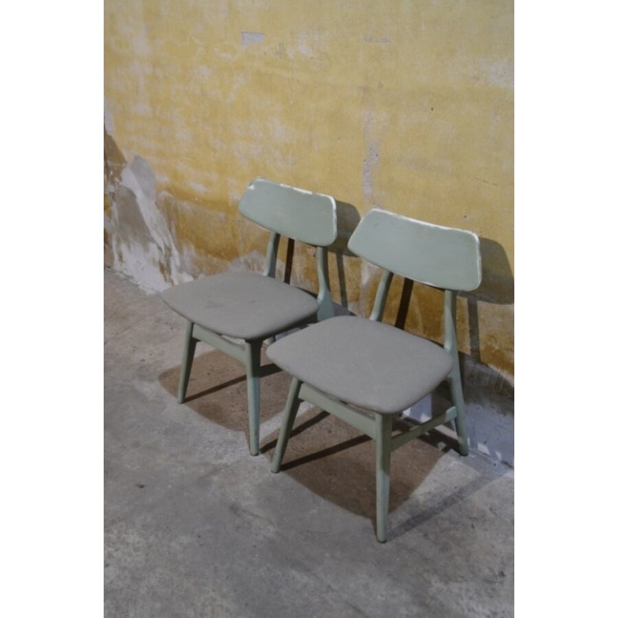 Set van 2 retro keukenstoelen – Jaren 60 houten stoeltjes groen geschilderd-4