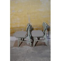 thumb-Set van 2 retro keukenstoelen – Jaren 60 houten stoeltjes groen geschilderd-5