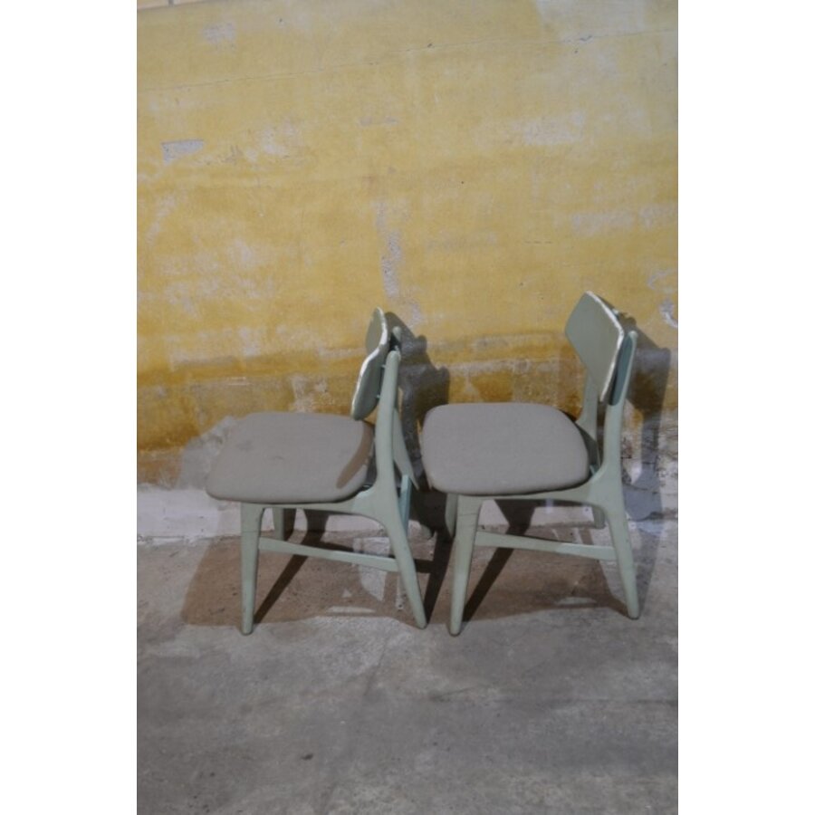 Set van 2 retro keukenstoelen – Jaren 60 houten stoeltjes groen geschilderd-5