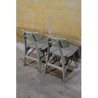 thumb-Set van 2 retro keukenstoelen – Jaren 60 houten stoeltjes groen geschilderd-7