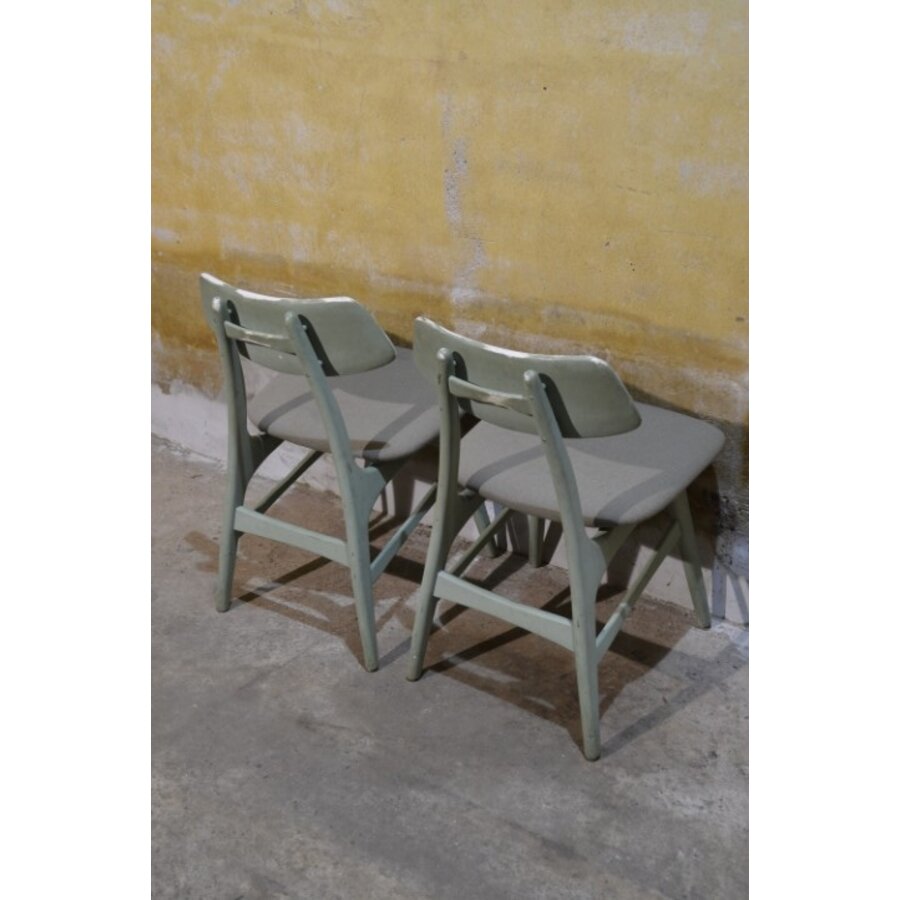 Set van 2 retro keukenstoelen – Jaren 60 houten stoeltjes groen geschilderd-7