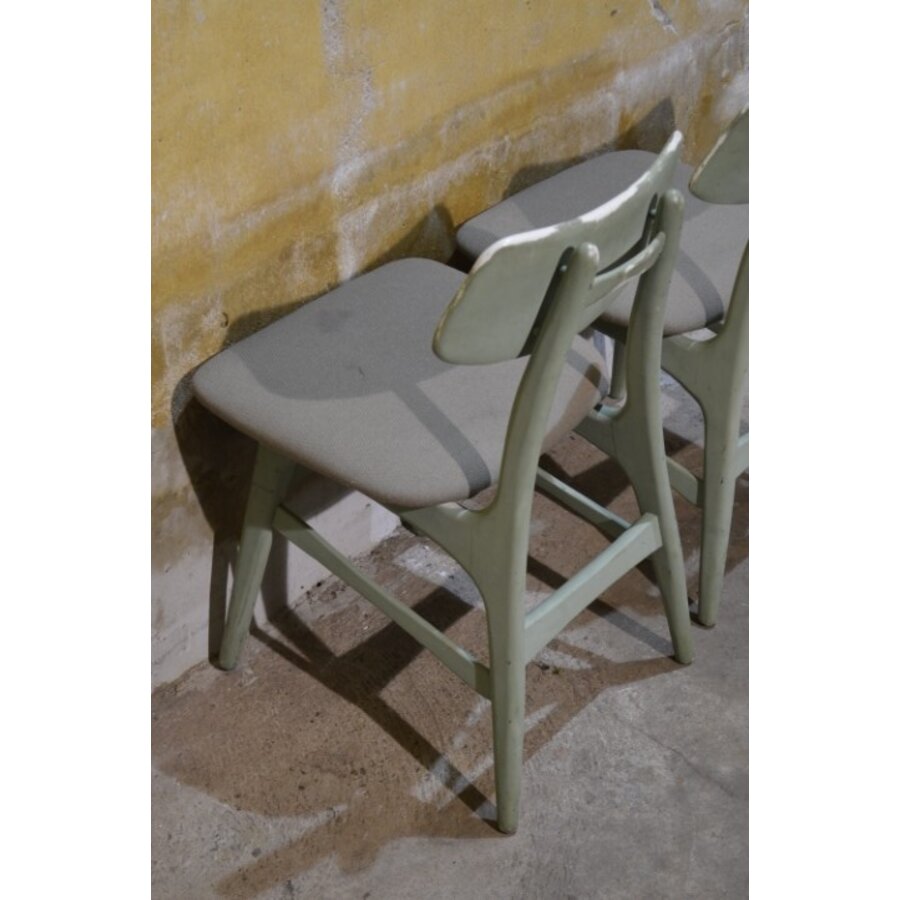 Set van 2 retro keukenstoelen – Jaren 60 houten stoeltjes groen geschilderd-9