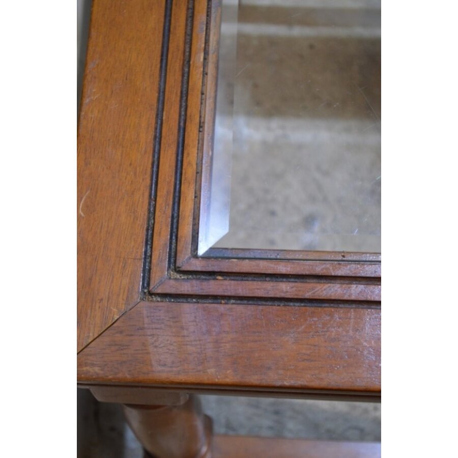 Mahonie salontafeltje met facet geslepen glazen blad klassiek-3