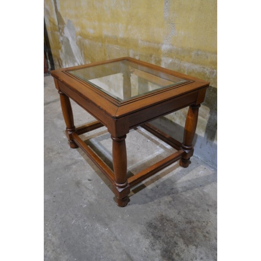 Mahonie salontafeltje met facet geslepen glazen blad klassiek-5