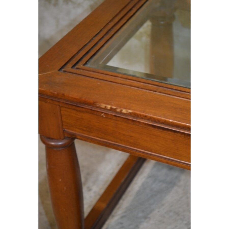 Mahonie salontafeltje met facet geslepen glazen blad klassiek-8