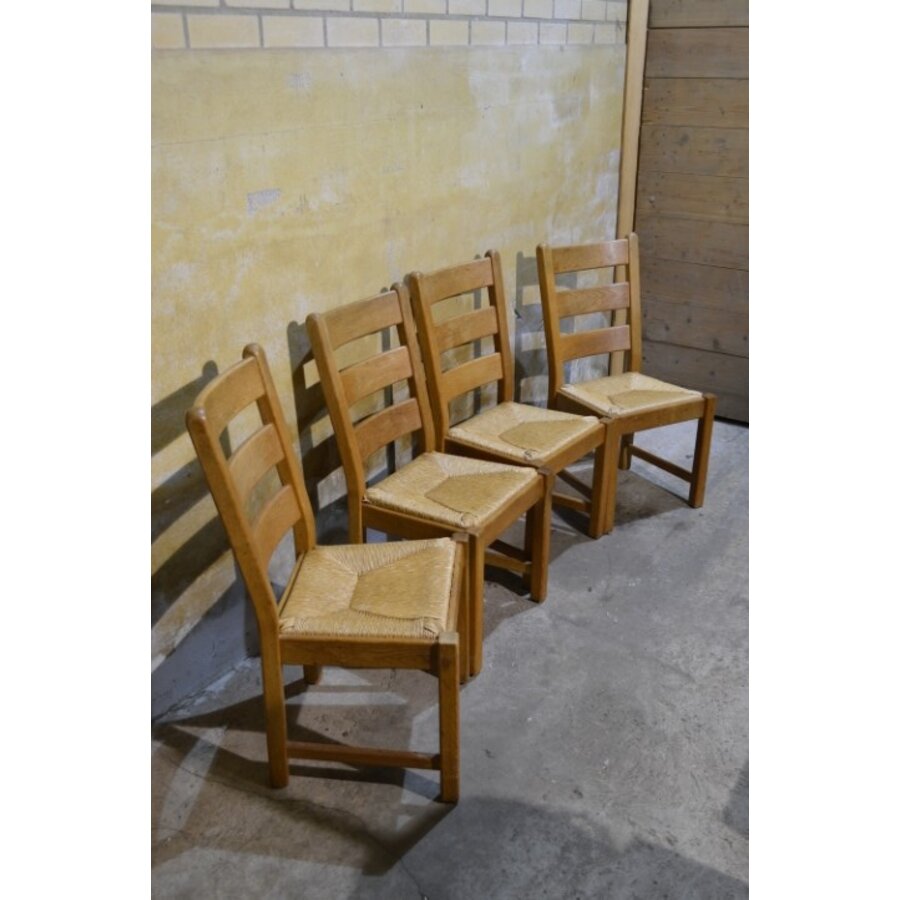Set van 4 eiken stoelen met biezen zitting blank hout landelijk-1