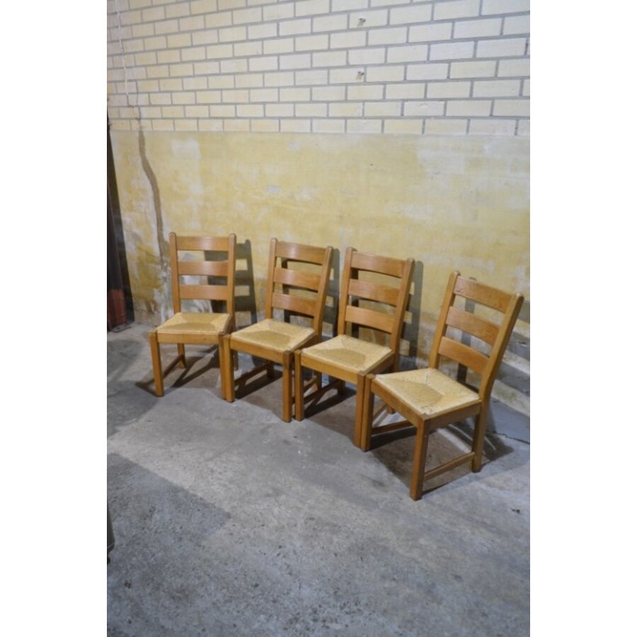 Set van 4 eiken stoelen met biezen zitting blank hout landelijk-2