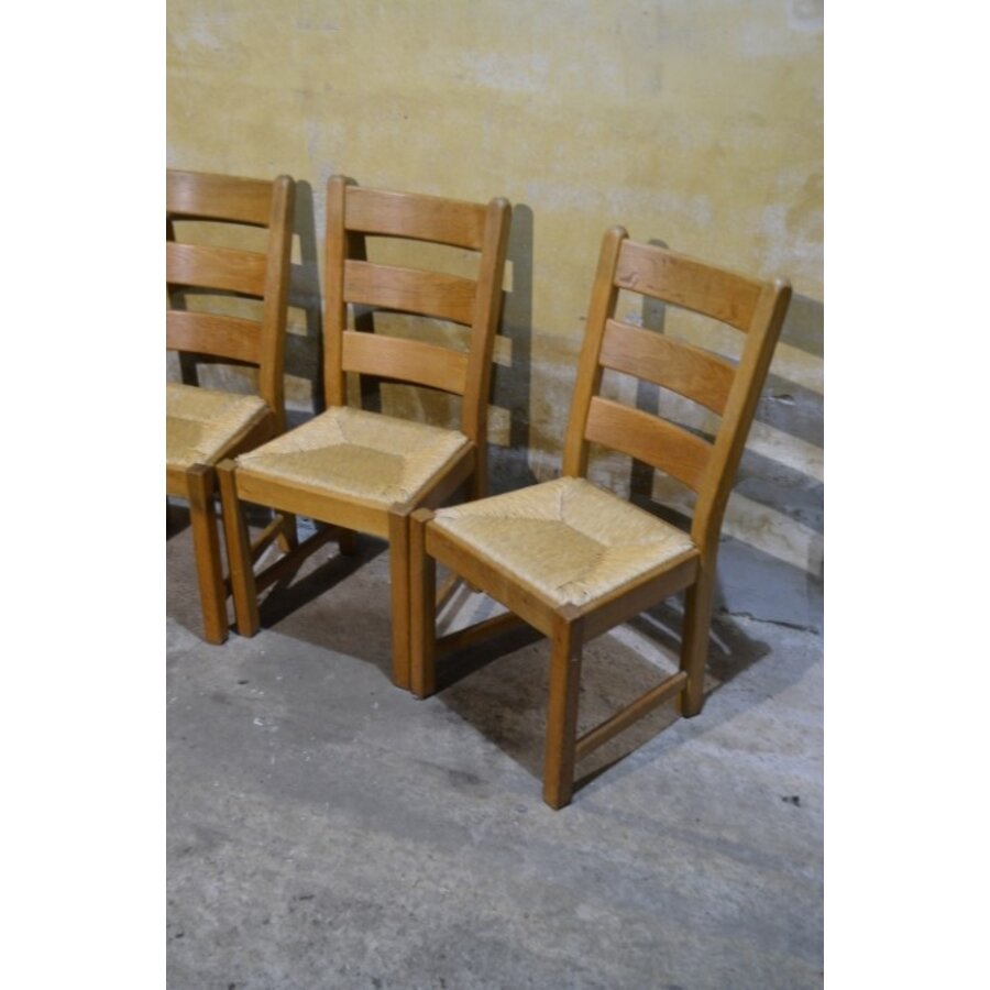 Set van 4 eiken stoelen met biezen zitting blank hout landelijk-3