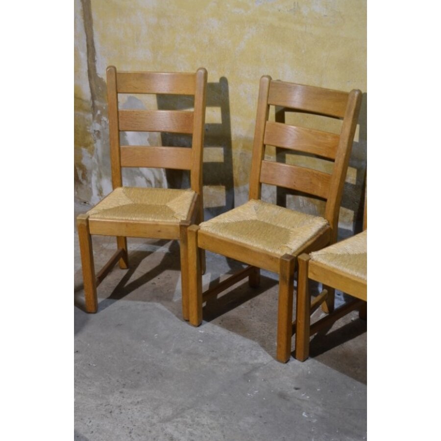 Set van 4 eiken stoelen met biezen zitting blank hout landelijk-4