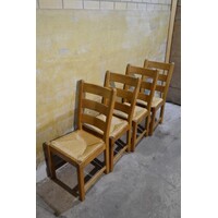 thumb-Set van 4 eiken stoelen met biezen zitting blank hout landelijk-5