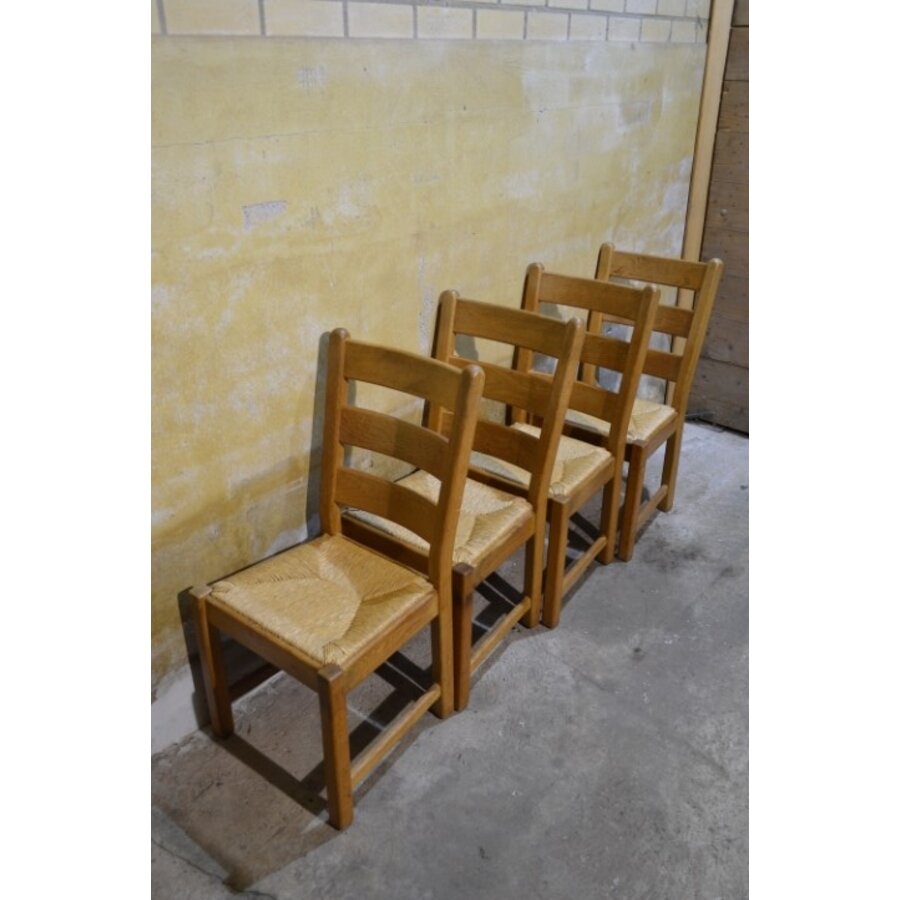 Set van 4 eiken stoelen met biezen zitting blank hout landelijk-5