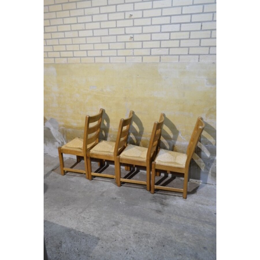Set van 4 eiken stoelen met biezen zitting blank hout landelijk-6
