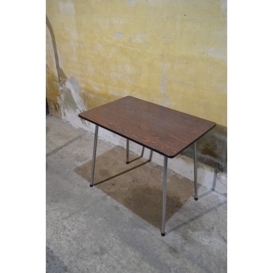 Retro eettafel jaren 60 formica blad houtlook met chromen poten-3