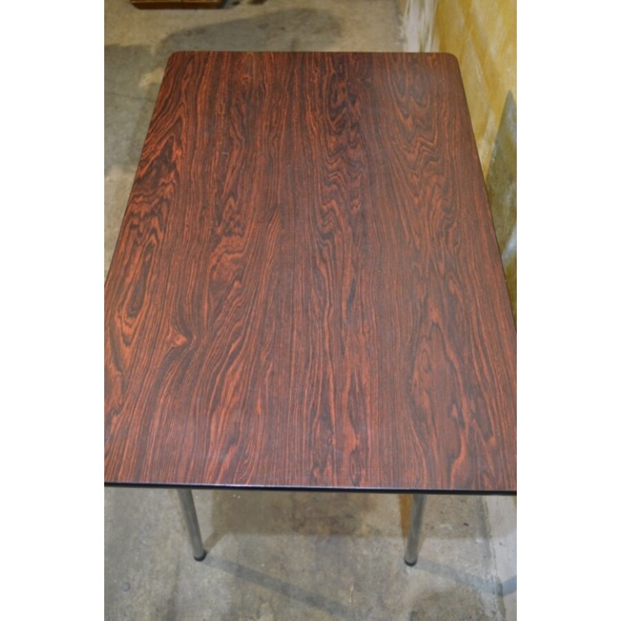 Retro eettafel jaren 60 formica blad houtlook met chromen poten-5