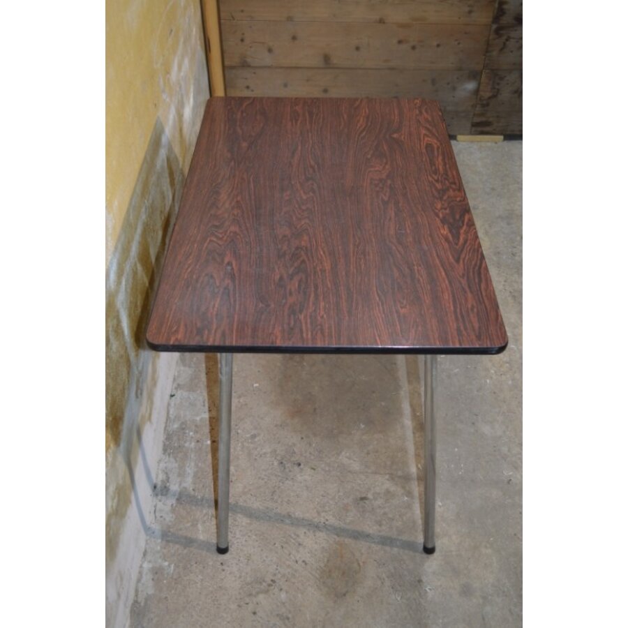Retro eettafel jaren 60 formica blad houtlook met chromen poten-6