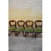 thumb-Set van 4 Victoriaanse mahonie stoelen ballonrug olijfgroen velours-2