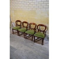 thumb-Set van 4 Victoriaanse mahonie stoelen ballonrug olijfgroen velours-3