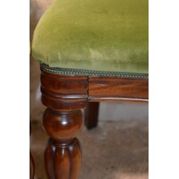 thumb-Set van 4 Victoriaanse mahonie stoelen ballonrug olijfgroen velours-5