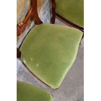 thumb-Set van 4 Victoriaanse mahonie stoelen ballonrug olijfgroen velours-6
