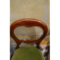 thumb-Set van 4 Victoriaanse mahonie stoelen ballonrug olijfgroen velours-7