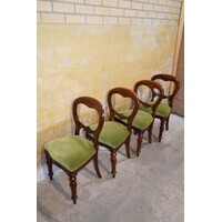 thumb-Set van 4 Victoriaanse mahonie stoelen ballonrug olijfgroen velours-8