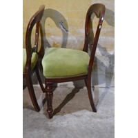 thumb-Set van 4 Victoriaanse mahonie stoelen ballonrug olijfgroen velours-9