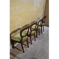 thumb-Set van 4 Victoriaanse mahonie stoelen ballonrug olijfgroen velours-10