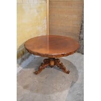 thumb-Antieke ronde mahonie tafel met gesneden onderstel klassiek-1