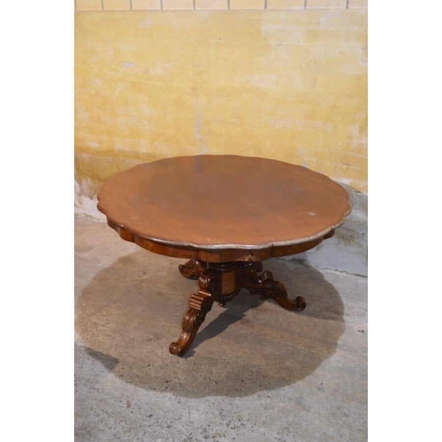 Antieke ronde mahonie tafel met gesneden onderstel klassiek-4