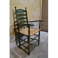 thumb-Antieke Hindelooper armstoel handbeschilderd met biezen zitting-1