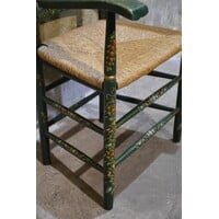 thumb-Antieke Hindelooper armstoel handbeschilderd met biezen zitting-2