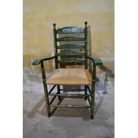 thumb-Antieke Hindelooper armstoel handbeschilderd met biezen zitting-3