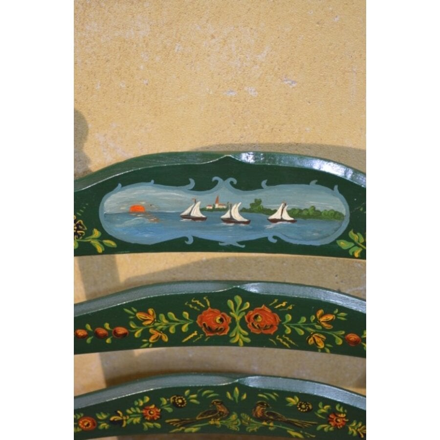 Antieke Hindelooper armstoel handbeschilderd met biezen zitting-4