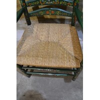 thumb-Antieke Hindelooper armstoel handbeschilderd met biezen zitting-6