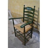 thumb-Antieke Hindelooper armstoel handbeschilderd met biezen zitting-7