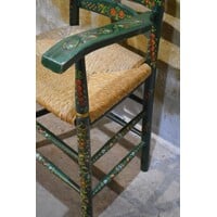 thumb-Antieke Hindelooper armstoel handbeschilderd met biezen zitting-8