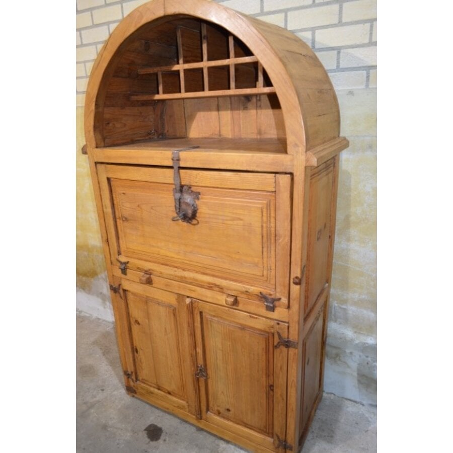 Antieke Mexicaanse grenen barkast wijnkast massief hout-4