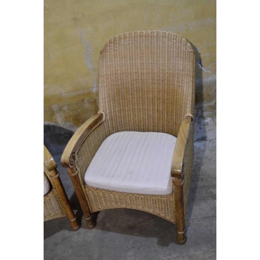 Set van 2 rotan fauteuils met teak houten frame-3