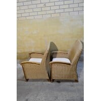 thumb-Set van 2 rotan fauteuils met teak houten frame-4