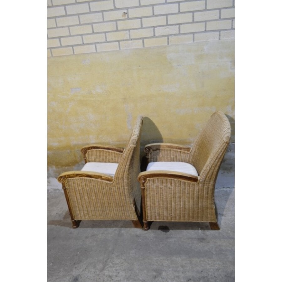 Set van 2 rotan fauteuils met teak houten frame-4
