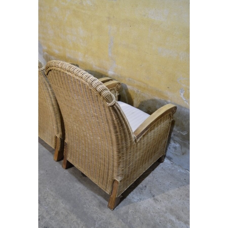 Set van 2 rotan fauteuils met teak houten frame-6