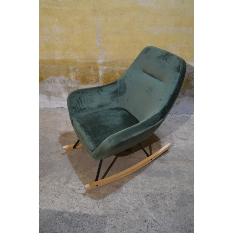 JANNIS schommelstoel groen met metalen frame en stoffen bekleding-2